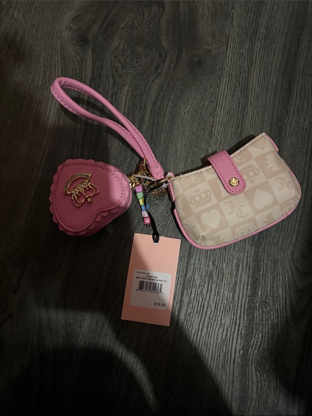 Exclusive Juicy Couture Pink & Cream Wristlet Pouch Set